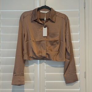 Blush Satin Cropped Blouse